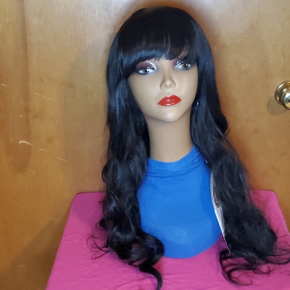 Long Black Wig With Bang And Ponytail Wrap - Picture 4 of 6